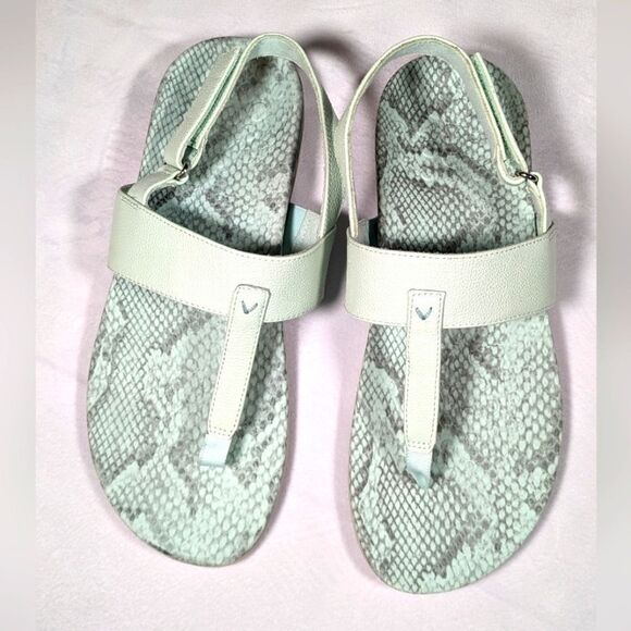 New Vionic Tala Women's Leather T-Strap Snake Print Slingback Seafom  Size 10W - Picture 1 of 6